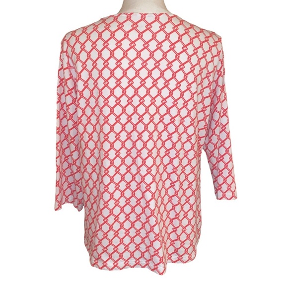 APPLESEED Chain-Link Geo Print Cotton Tee in Coral and White Size Petite Large - Picture 2 of 7